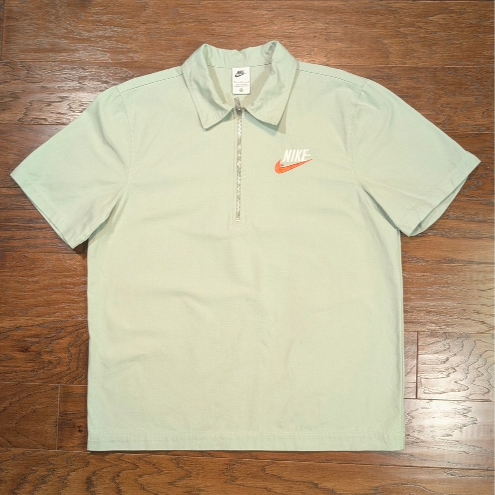 Nike Sportswear Mens Quarter Zip Polo Mint Green Canvas Size M 23x28.5